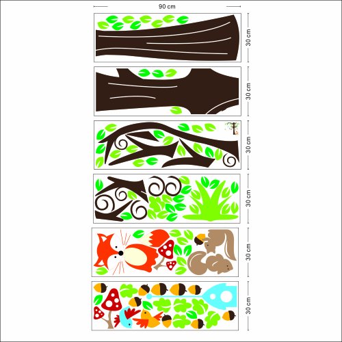 XXL Jungle Waldtier mit Fuchs, Vögel und Eichhörnchen spielen auf bunten Baum Wandtattoo Wandaufkleber für Kinder Kindergarten - 6