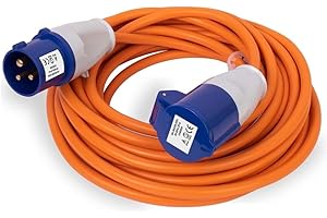Heavy Duty Caravan Hook Up Cable, 15M Extension Lead Cable, 16 Amp Cable 240V Camping Extension Lead, High Visibility Orange - Perfect for Campervans & Motorhomes (15M)