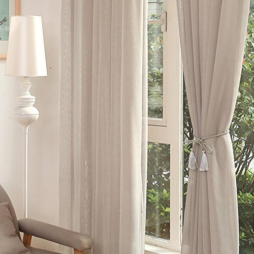 Cosyvie Curtain Linen Plain White Net Curtain With Eyelets 140 x 240 cm for Living Room Bedroom Modern and Simple Design, 140x240(Gris)