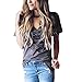 Produktbild LeeY Damen V-Ausschnitt Shirt Hemden Strandbluse Tops Bluse Oberteile Kurzarm T-Stücke Druck Sommerhemd Beiläufig Lose Hemd Blusen Haushemd Frauen Blusenshirt Sommerbluse (Grau, S)