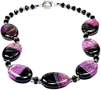 Hot Pink Ninja Agate Drusy Necklace Ladies Handmade Beaded Semi Precious Gemstone Jewellery
