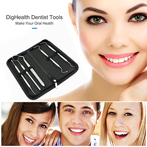 5er Dental Set Zahnreinigung bei DigHealth, Zahnsteinkratzer Sonde Edelstahl, mit Dental Spiegel und Kalkül Zahnwerkzeuge Scaler, Zahnsteinentferner Instrumente für Plaque und Tartar Entfernen - 9
