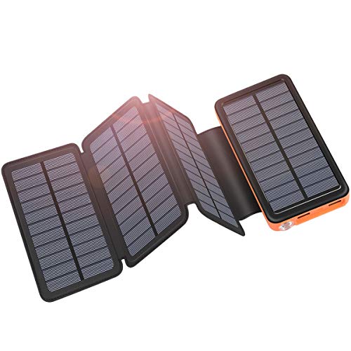 ADDTOP Caricabatterie Solare 25000mAh Portabile Power Bank con USB-C Porte Batteria Esterna con 4 Pannello per iPhone, iPad, Samsung, Huawei, Nintendo Switch ECC
