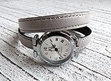 Armbanduhr Damen zum Wickeln aus Leder in grau greige, Geschenk