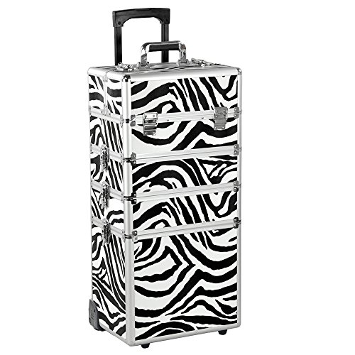 All in 1 Pro Large Aluminium Hairdressing Makeup Vanity Toiletry Storage Nail Case Box Beauty Cosmetics Trolley 4 in 1 (Zebra)