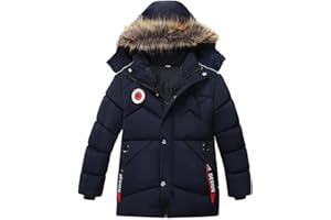 amiyan Baby Jungen Warm Steppjacke Baumwolle Winter Mantel Dicke Kinderjacke Winterjacke Flaum gefüttert Winter Kapuzenjacke mit Kunstfell Outerwear 5-13 Jahre