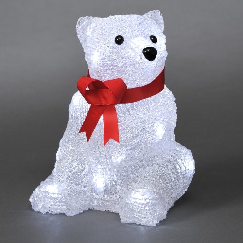 Wowooo 6159-203 - Orso polare seduto in acrilico con illuminazione LED a pile, 16 LED, altezza 18 cm, decorazione natalizia 3D