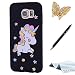 Produktbild Galaxy S6 Hülle, TOUCASA® Niedlicher Cartoon Einhorn Muster Design Weiche TPU Silikon Zurück Gummi Stoßstange Schutzhülle für Samsung Galaxy S6 + Frei Touch Stylus Pen & Staubstecker-Schwarz