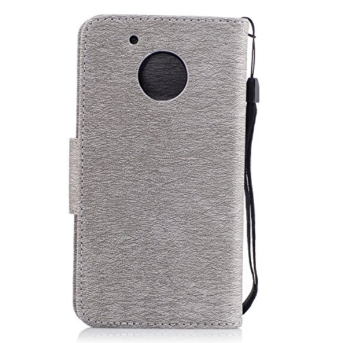 Motorola Moto G5 Hülle,Moto G5 Case,TOYYM PU Leder Flip Cover Wallet Case Bookstyle Brieftasche Tasche Schale Schutzhülle Vintage Blume Muster mit Standfunktion Karte Halter für Motorola Moto G5+1x Touch Pen(Color Random)+1x Staubschutz(Color Random)-Graue Blume - 2