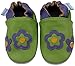 MiniFeet Soft Leather Baby Shoes, Green Daisy, 0-6 Months