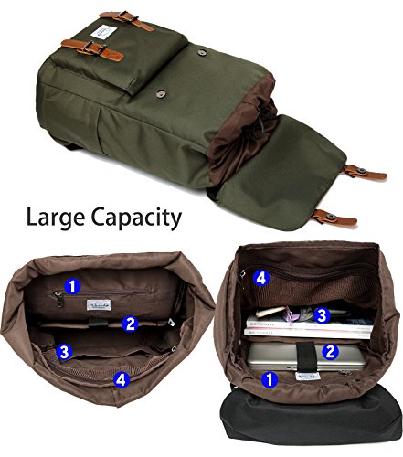 VASCHY Rucksack Laptop Vintage Schulrucksack Jungen L  ssiger Draussen Wandern Rucksack Wasserabweisend Rucksack 15 6 Zoll Laptop -Gr  n