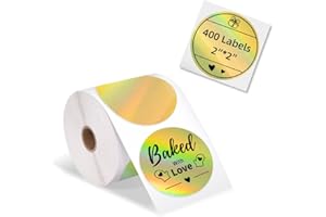 ‎PHOMEMO Phomemo 50x50 mm Thermo-Etiketten Holographic selbstklebendes rundes direktes für 241BT D520BT 246S 249BT Dankeskarte, Logo, Name, Preis, Adresse, QR-Code, 400 Etiketten