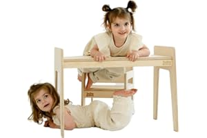 Babywood Tisch und Stuhl für Kinder, Kinderschreibtisch Set mit Stuhl aus Holz, sicherer Spieltisch Set (Natur)