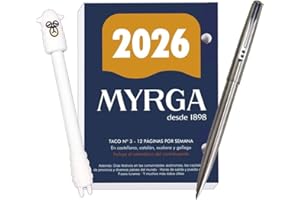 PAPELIVI Bloc Taco Calendario MYRGA de sobremesa o escritorio año 2026 650 páginas + 1 Bolígrafo Inoxcrom B77 Cromado + Bolígrafo de diseño