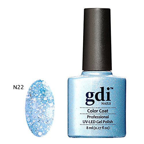 GDI Nails - N22 Arctic Freeze - Bright Light Blue Neon Shade - Glow In The Dark UV LED Soak Off Gel Nail Polish Varnish - Diamond Shimmer Glitter Neon Glow Range - 8ml - ***REQUIRE UV/LED LAMP TO CURE DRY GEL POLISH***
