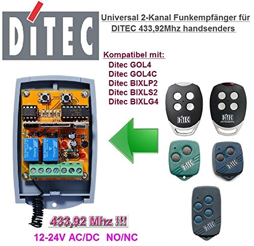 Preisvergleich Produktbild Ditec kompatibel Funkempfängermodul im Gehäuse, 2-kanal universal Empfänger für Ditec GOL4, GOL4C, BIXLP2, BIXLS2, BIXLG4 handsender. 12-24V AC / DC