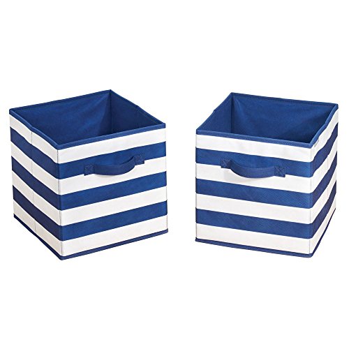 InterDesign ID jr Fabric Closet Storage Cube Organizers for Clothing, Toys, Sweaters, Shoes, Accessories - Pack of 2, Small, Navy/White