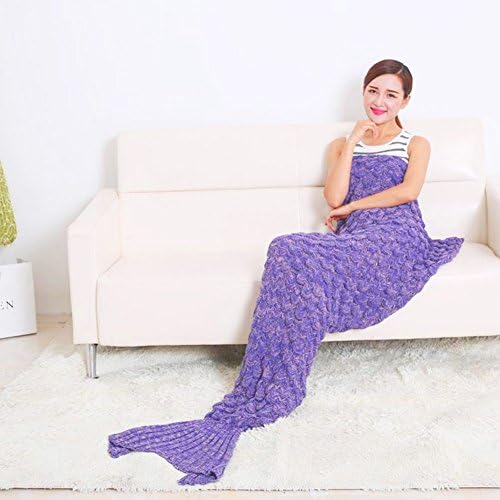 Mermaid Tail Blanket, Mermaid Crochet Blanket for Adult, All Season Sleeping Bag 71" x 35"(180×90 cm ) (Color purple)