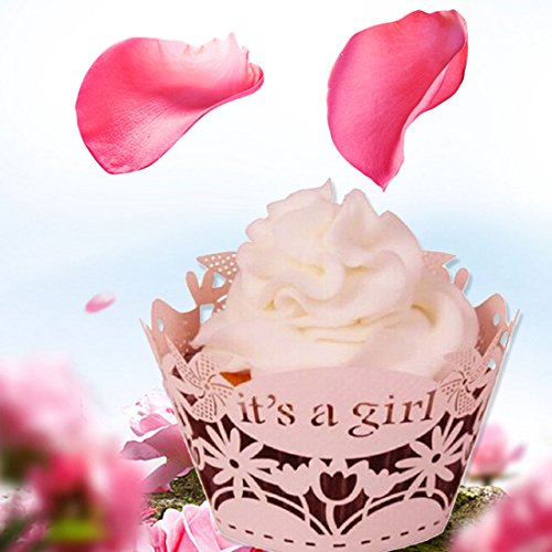 Pearly Papier IT ‚S A GIRL Design Vine Spitze Cup Cake Wrappers Tisch Deco Rosa, Pink, 12pcs - 5