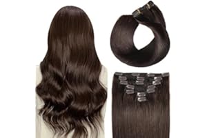 ‎SUYYA SUYYA Clip in Extensions Echthaar, Salon Remy Menschenhaar Extensions Echthaar Gerade Glatt Chthaar Extensions Clip Doppelt Genäht 12 Zoll 30cm 7 Stück 70G #2 Dunkel Braun