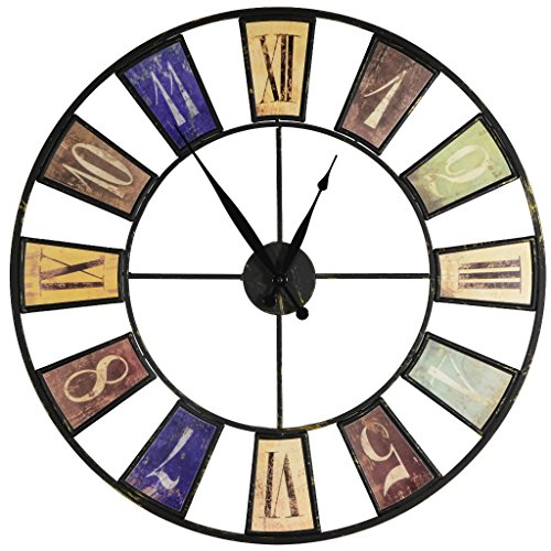 Riesen Wanduhr 60cm aus Metallelementen im Vintage Shabby Design