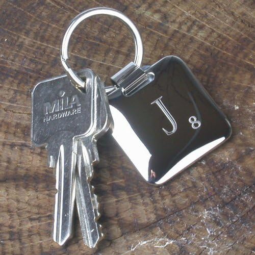 Scrabble Keyring - Quality chrome plated stylish square keyring which can be personalised with an Initial and number of your choice in the style of a Scrabble tile. Please email with your personalisation requirements