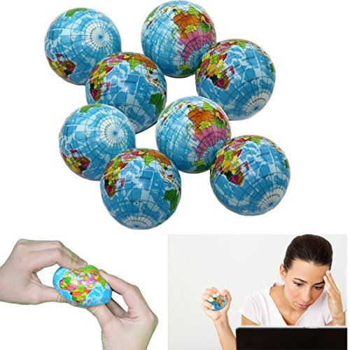 Squeezable Stress Ball 12 Pack - Tension Relief Activity Balls Set of 12 - Pressure Relieving Health Balls - Therapeutic Relaxing Squeeze Ball Pack of 12 Globe Pattern Balls