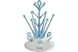 BÉABA, Egoutte-biberons Arbre, Grande capacité 6 biberons et accessoires, Bac de récupération d’eau amovible, Pratique, Design astucieux, Bleu