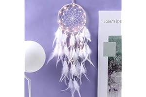 XIAOHONG Dream Catcher Handmade Indian Style Dream Catcher with Led String Lights, Wall Hanging Kids Room Decor Wall Art Ornament Decor Craft Gift Car Pendant (White)