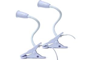 GOCBOBO 2Pcs Lampe à Pince E27 Douille Lampe Clip à Col de Cygne Réglable à 360° avec Interrupteurs et Prises pour la Lecture de Chevet, L'éclairage de la Cave du Bureau Blanc (Sans Ampoules)