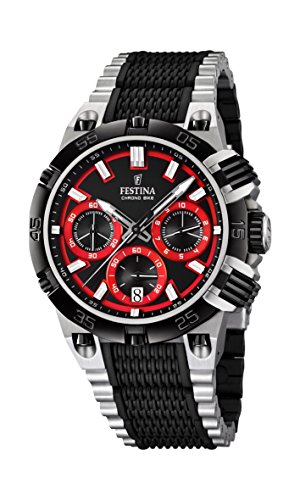 Festina Chrono Bike 2014 Men's Quartz Watch with Red Dial Chronograph Display and Black Stainless Steel Strap F16775/8