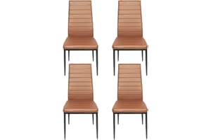 DDMINE Esszimmerstühle 4er Set, Esszimmer Dtühle Modern, Kunstleder-Bezug, Hohe Rückenlehne, Bequemer Esszimmerstuhl, Kunstleder Stuhl, SGS Geprüft (4, Braun)