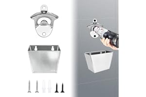 THATSRAD Juego de Abrebotellas Pared, Abridor Cerveza con Cestilla, Tornillos de Montaje y Tacos de Pared, Abridor de Botellas Vino Abrelatas Colgante Abre Botellas Hogar, Bar, Cocina y Regalo Hombres