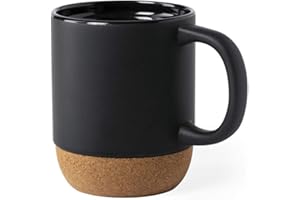 FUN FAN LINE - Lot de Tasses en céramique avec Une Base en liège Naturel, présentées dans Une boîte individuelle éco-conçue. Idéal pour Le café ou Les Boissons Chaudes (Noir, 2)