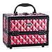 MUA LIMITED Cosmetic Aluminum Train Case, Compact Makeup Storage Organiser, Beauty Box with Lock and Key, Hot Pink with Black Trim 19.5 L x 15 W x 16 H (cm)