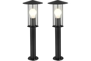 firstchoicelighting Set of 2 Black Outdoor 50cm Post Lights, Garden Driveway Bollard Lamp, IP44 Rated, LED Compatible