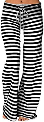 Melansay Women Striped Drawstring Wide Leg Flared Pilates Yoga Pants Casual Loose Mid Waist Palazzo Trousers XXL, Black
