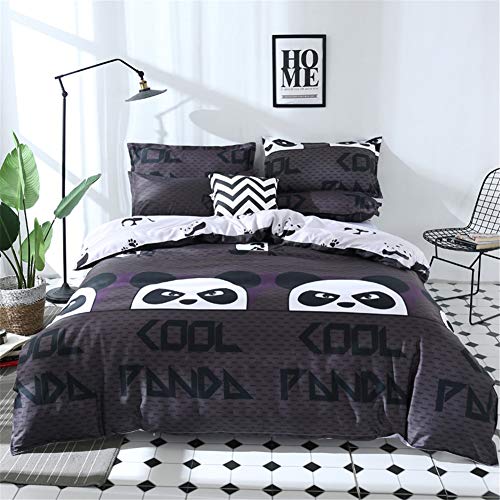 DOTBUY Parure de lit, 3 pièces Housse de Couette Microfibre Confortable Ensemble de Literie Chambre à Coucher Élégant Classique Lit Imprimé Taies d'oreiller (200x200cm, Noir - Panda)