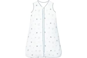 ‎LICTIN Lictin Sommerschlafsack Baby 1.0 Tog 100% Baumwolle Schlafsack Baby Sommer für Jungen und Mädchen, Schlafsack Baby Weißer Stern Mond, Einstellbare Länge 83-99 cm