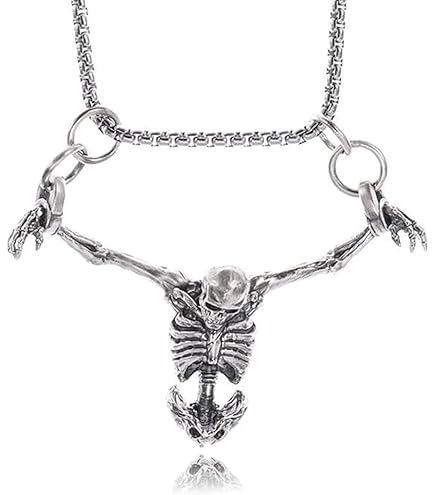 Collier Choker Crâne Punk Oidea - Alliage Et Cuir - Argent/Noir - Homme/Femme - Style Rock Biker