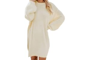 GENERIC Robe Mi Longue Femme Pull, Robe Manche Longue Femme Col Rond Coupe Ample Doux Décontracté Couleur Unie Droit Chic Et Élégants De Tous Les Jours Polyvalent Streetwear Dress pour Automne Hiver