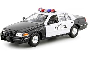 COCHESDEMETAL Compatible con 1999 Ford Crown Victoria Police Car Black/White 1:24 Welly 22082