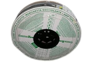 Aliespain Tuyau pour arrosage goutte à goutte 16 mm Jauge épaisseur de paroi 6 mm. Goutteurs touts les 20 cm. Rouleau de 300 m. Tuyau plat avec débit 4 litres par heure.