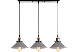 PETITES ECREVISSES Lampadario a sospensione industriale 3 Luci Plafoniera Vintage Metallo Lampada da soffitto in Stile Edison Attacco E27 Paralume Ø22cm per Cucina Caffè Bar (Grigio)