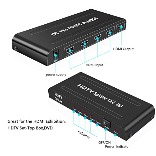 MIDWEC 1×4 4 Anschlüsse HDMI mit Strom versorgter Splitter – HD 1080P & 3D Unterstützung (Ein Eingang auf 4 Ausgänge) - 2
