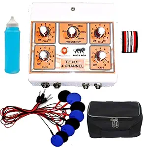 Narayani TradersWhite Electro Therapy Mini Tens 4 Channel with 8 Electrodes Pads Pocket Size with 1 Year Warranty