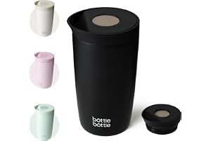 bottlebottle Bottle Bottle Insulated Travel Mug 350ml Stainless Steel Office Coffee Cup with Push Button Lid Keeps Cold and Hot for 12 Hours (Black)