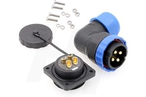 HangTon HE29 4 Pin Pin Power Connector Plastic Waterproof Threaded Outdoor Industrial Electrical Circular Male Female Wire Cable 90 Degree Angled Plug and 4-Screw Socket (4 pin)