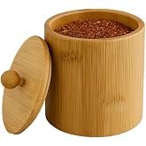 Doğal Bambu Ahşap Baharatlık &ndash; Kapaklı Silindir Saklama Kabı | 9x10 cm El Yapımı Mutfak D&uuml;zeni