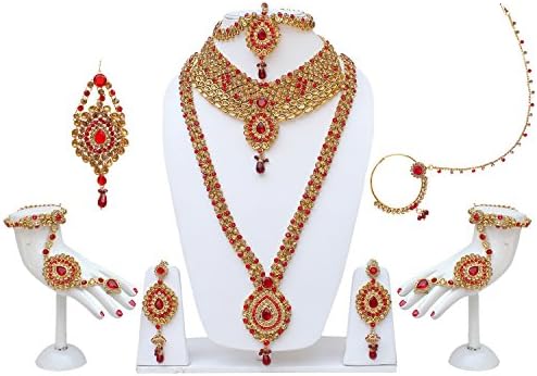 Lucky Jewellery Traditional Alloy Bridal Dulhan Set for Women and Girls 9 Pcs. (3795-IZK-1604-Parent)